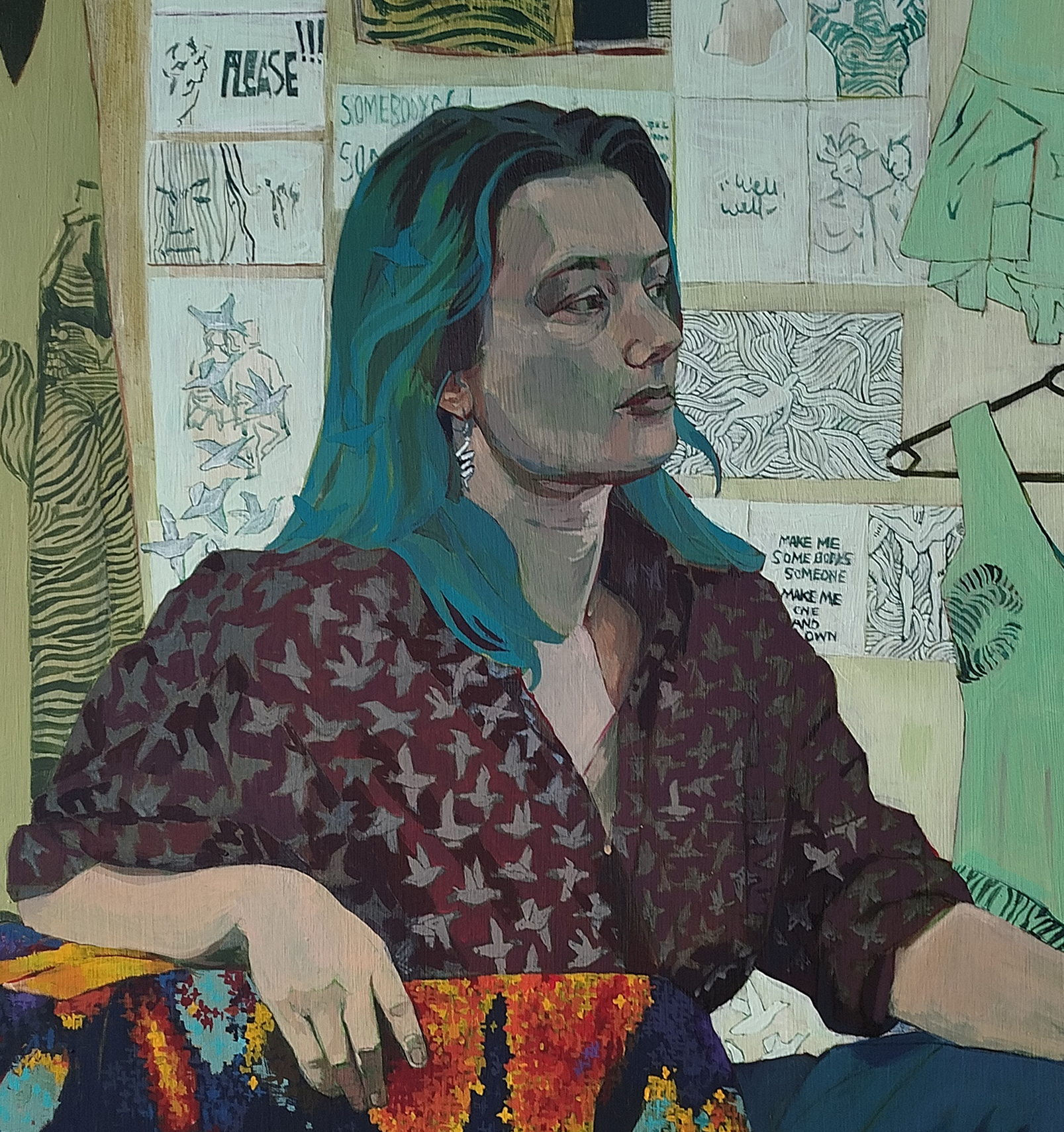 Painting of a girl looking to the right.