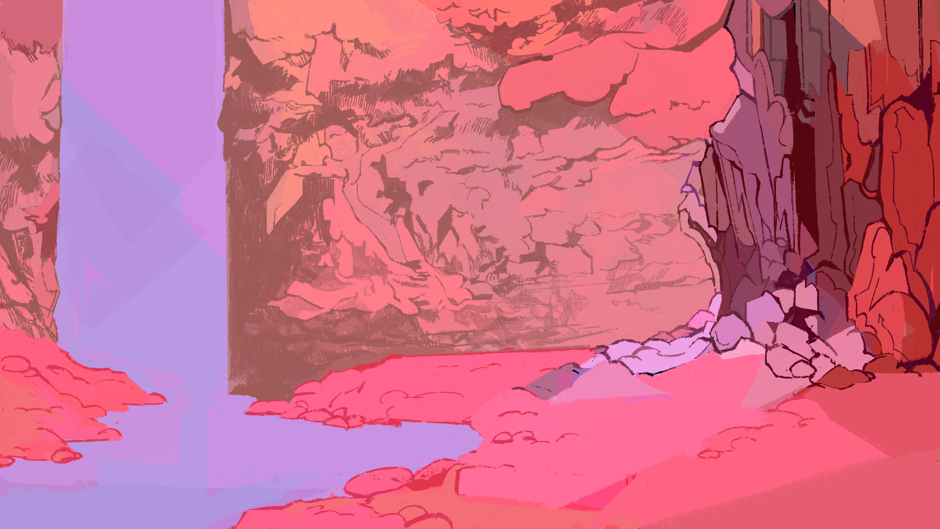 A background consisting of a waterfall in a rocky environment 
