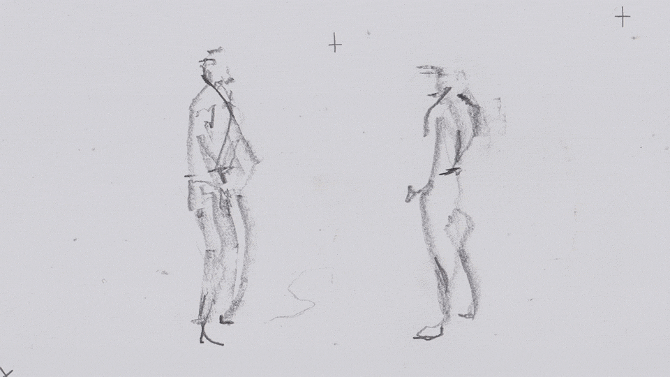 Pencil animation of two figures bowing