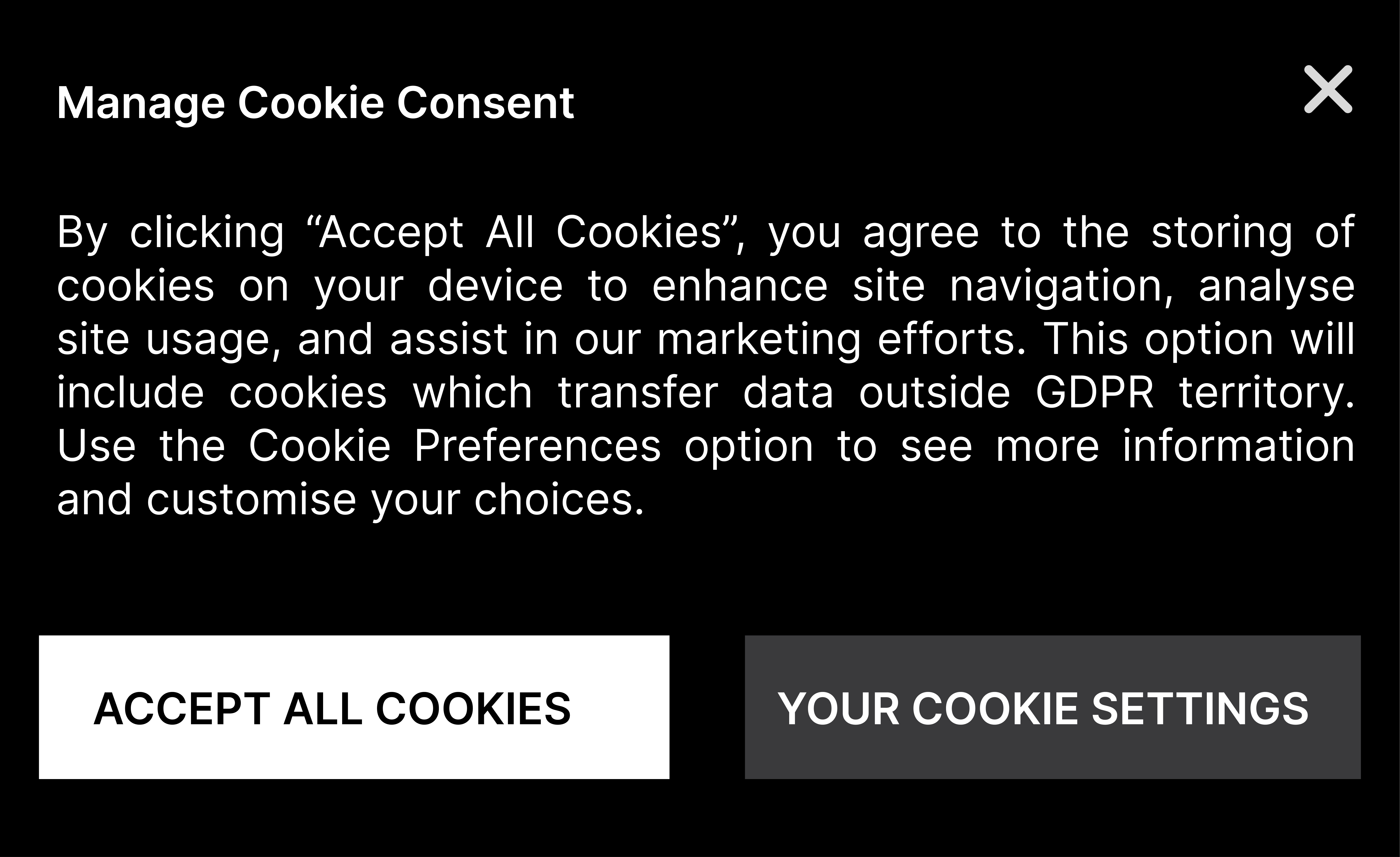 GDPR cookie selection pop-up