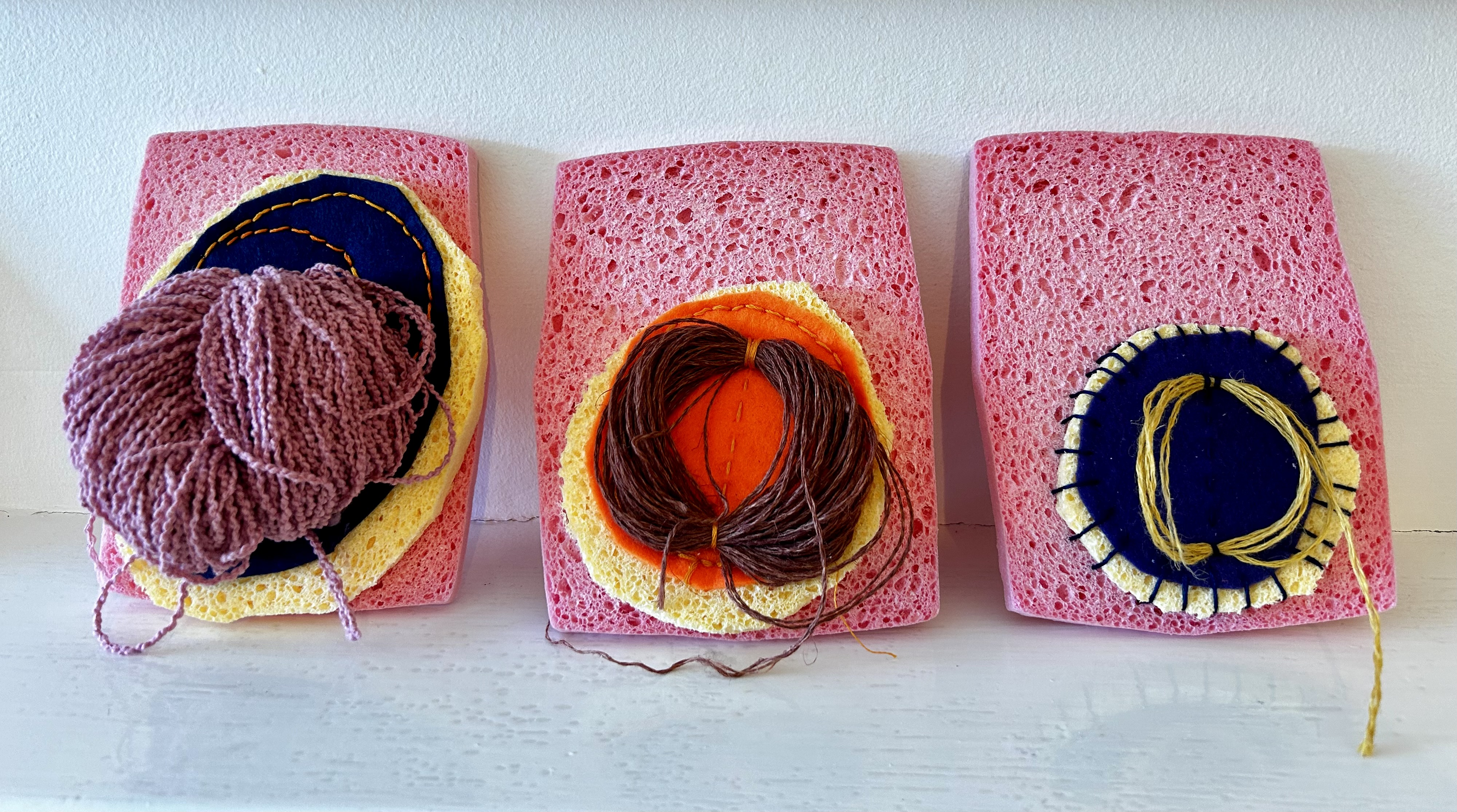 Counter Mapping, domestic sponges, felt, embroidery threads and wool, dimensions variable