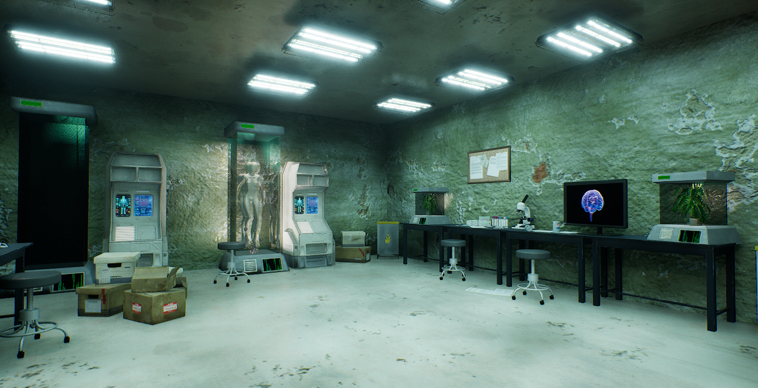 a laboratory with many different scientific objects scattered around it