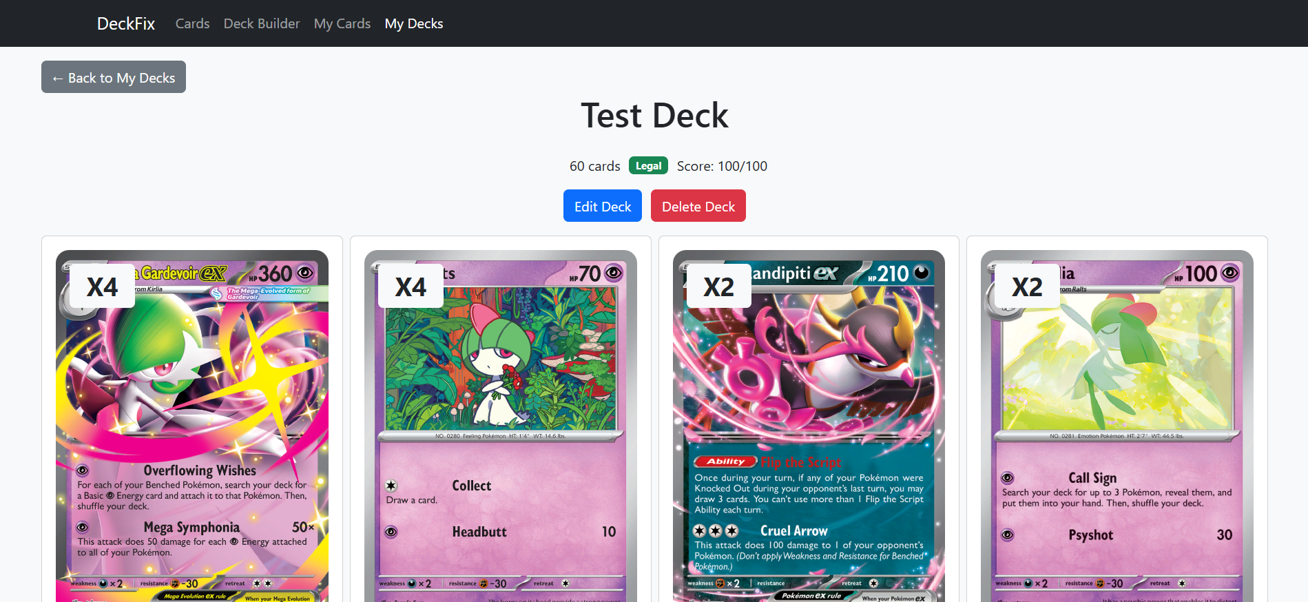 Screenshot of generated deck