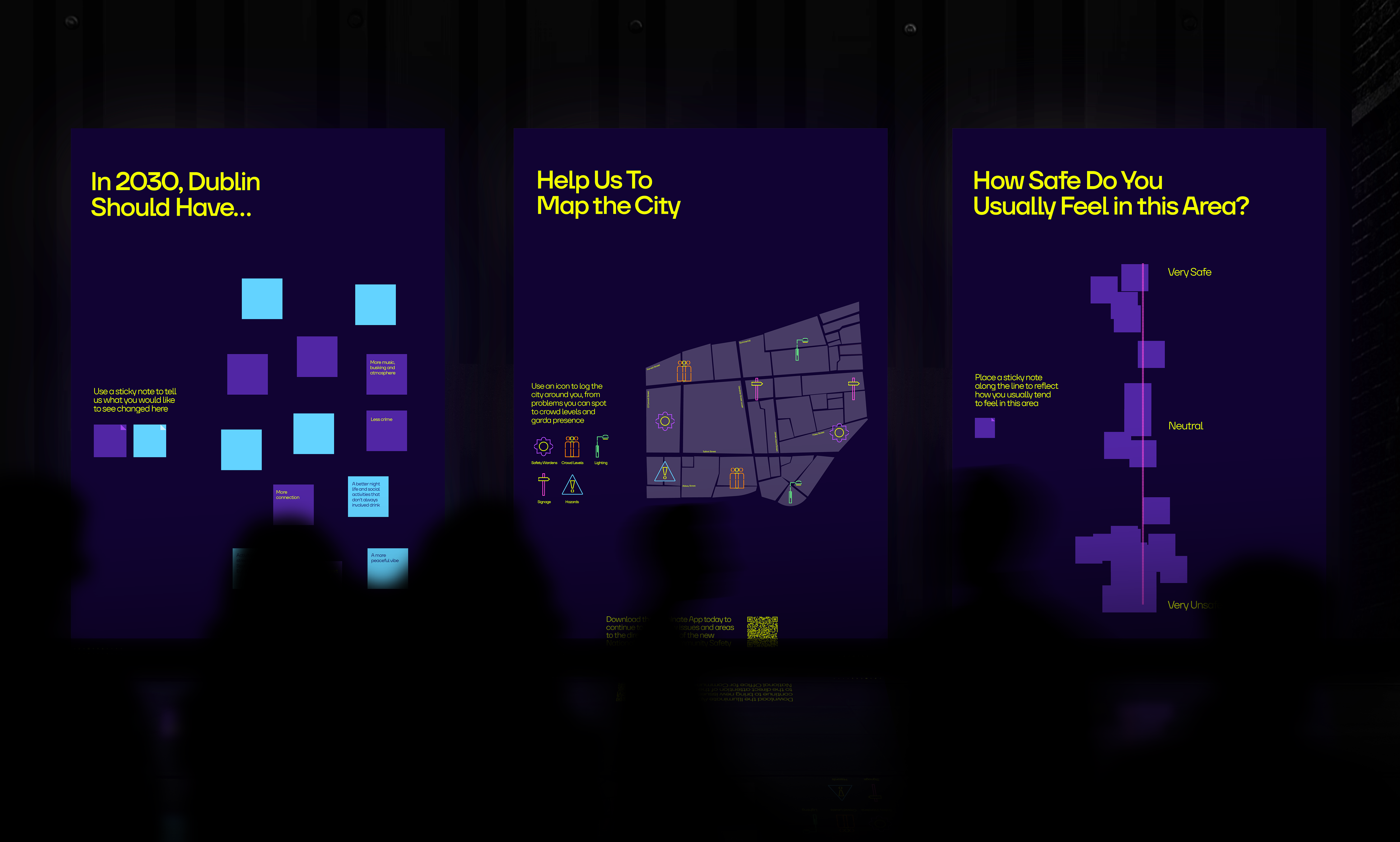 3X Billboards with People Walking In Front of them 