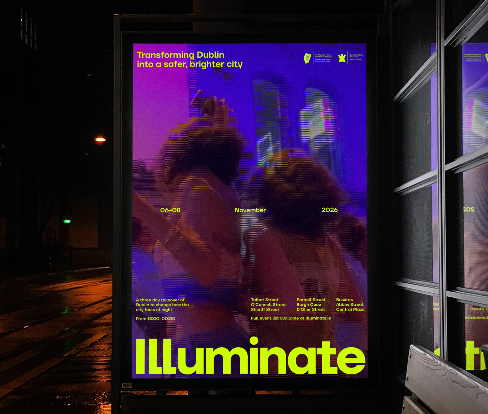 Dancing Poster in a Bus Stop Advertisement
