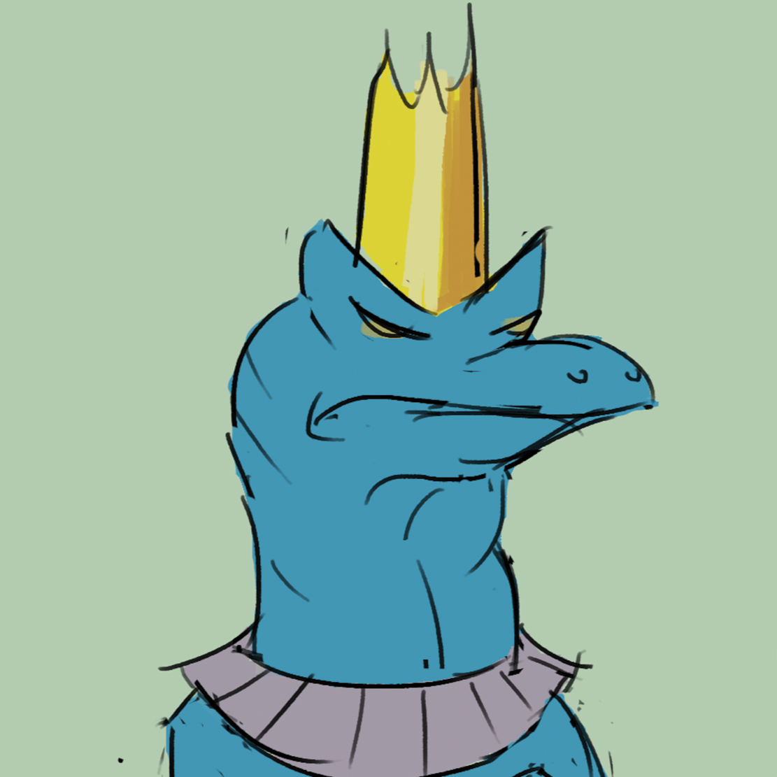 Stern komodo dragon with crown