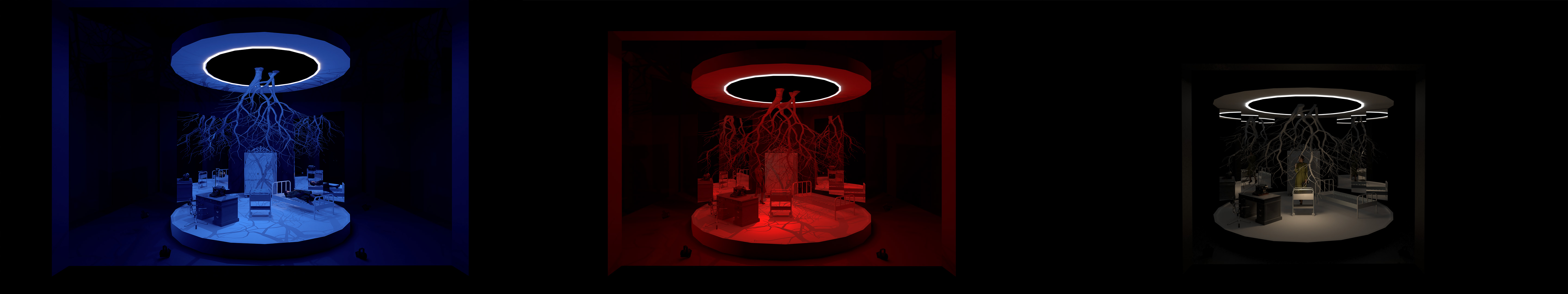 3 consecutive stage and lighting set ups