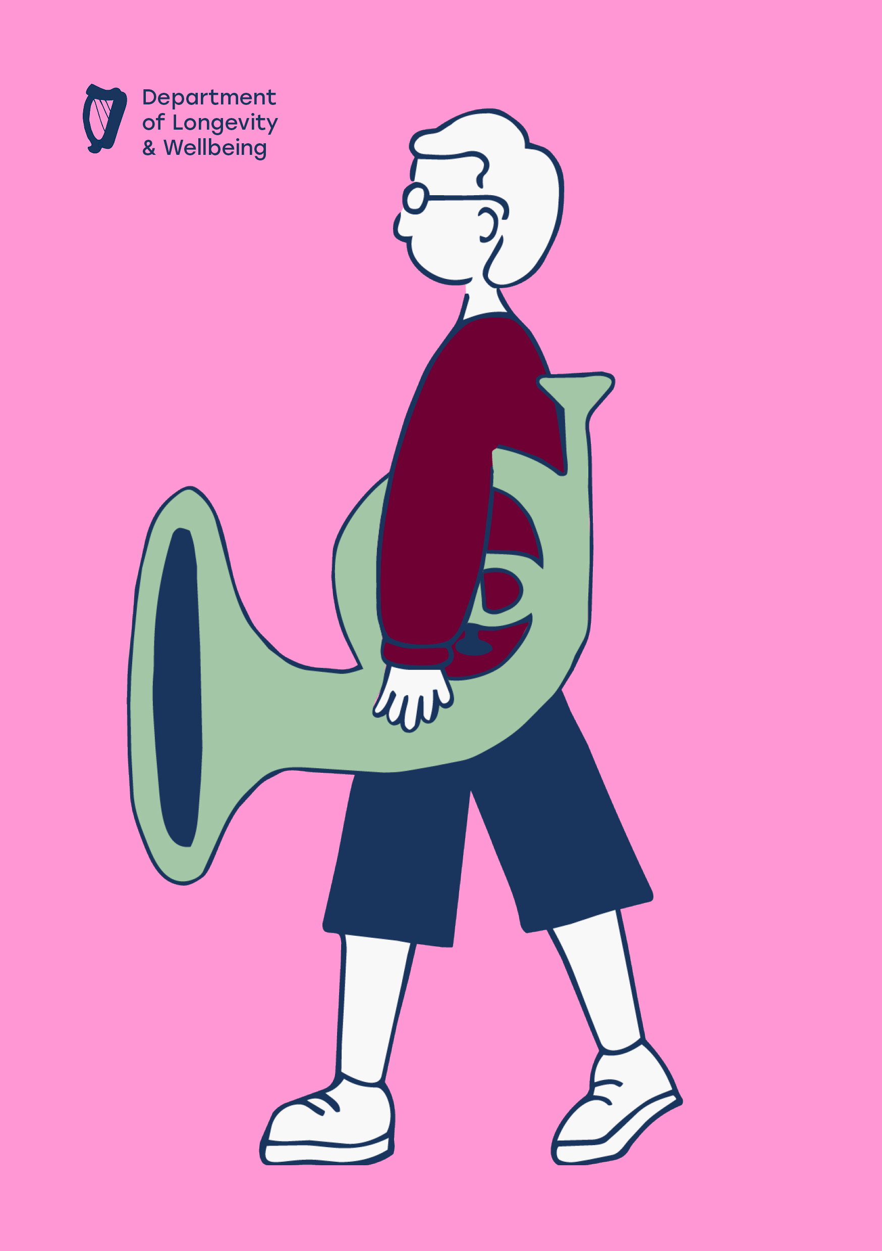 Illustrated man holding a tuba