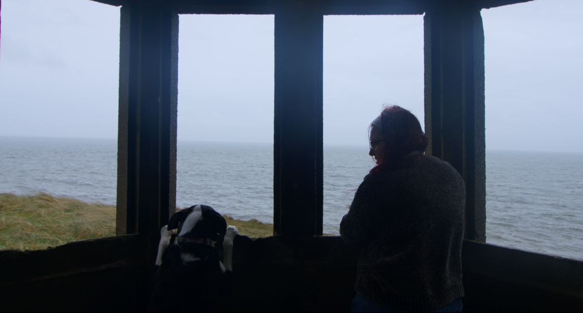 Wide shot of the resolution scene in the short film. This scene is key for the main character finally coming back to the present time and facing her emotions with the aid of her newly found dog companion.