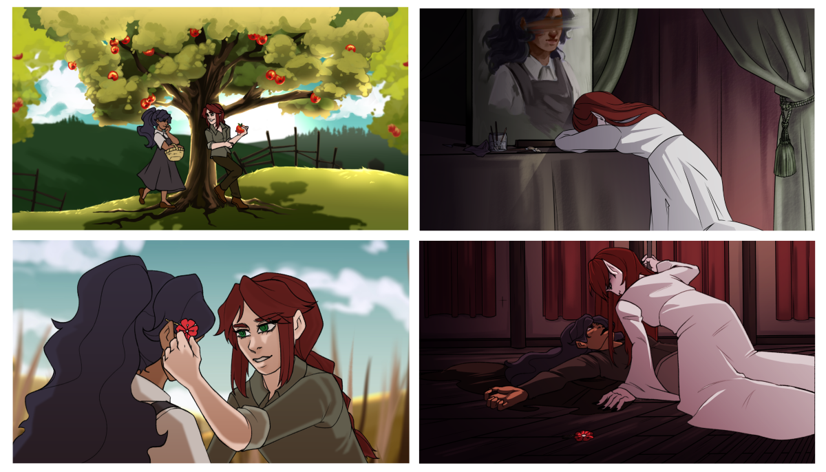 Four stills from 'Blood Ties', featuring the main charaters in various scenes from the project.