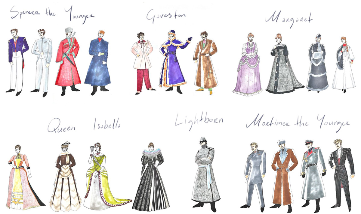 Final character drawings for 'Edward II'