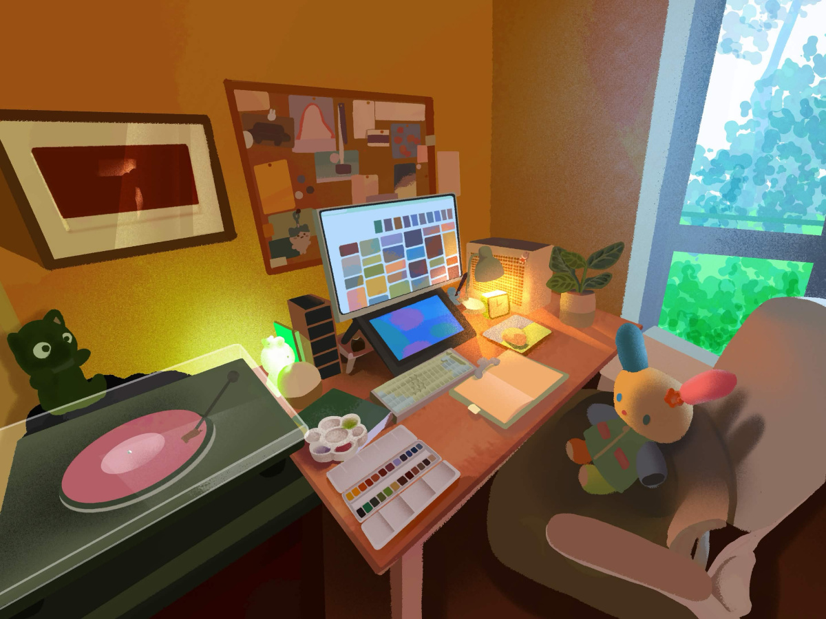 a digital illustration of the artists desk