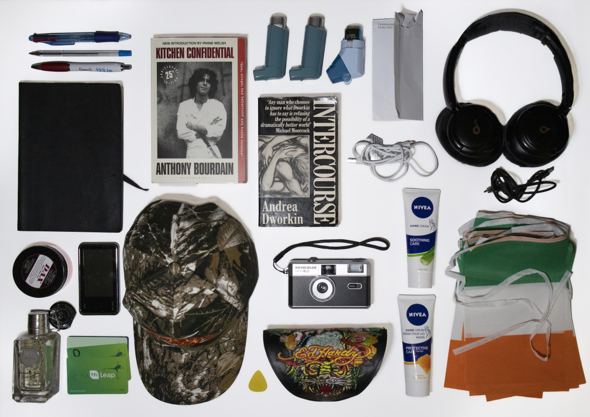 Photograph of the objects in someone's bag