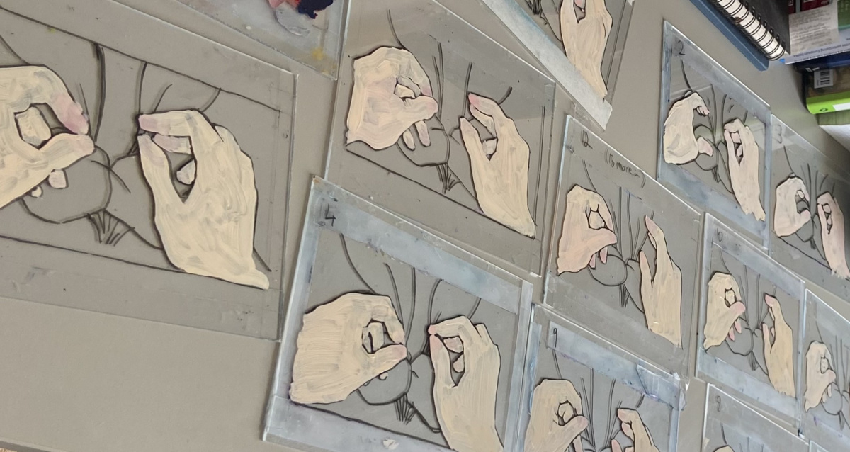 Glass panel painting process for Rábach