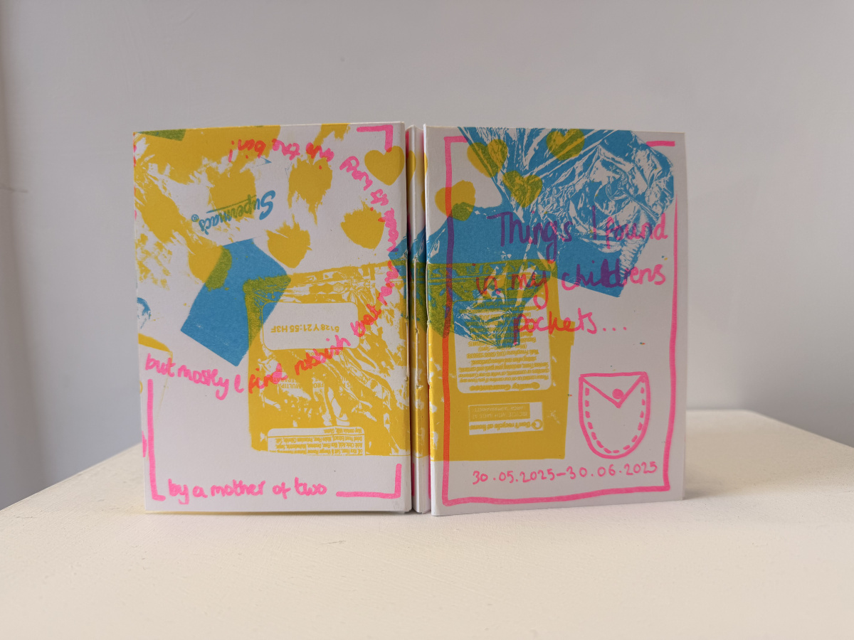 image of zine (pink blue and yellow print)