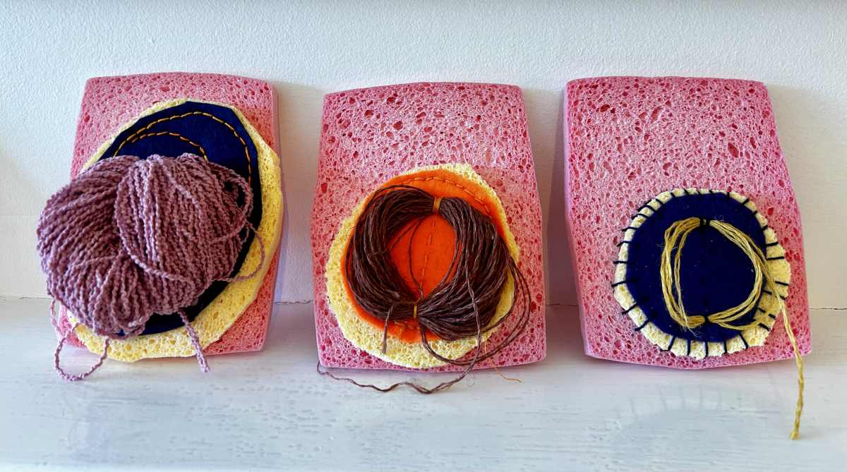 Counter Mapping, domestic sponges, felt, embroidery threads and wool, dimensions variable