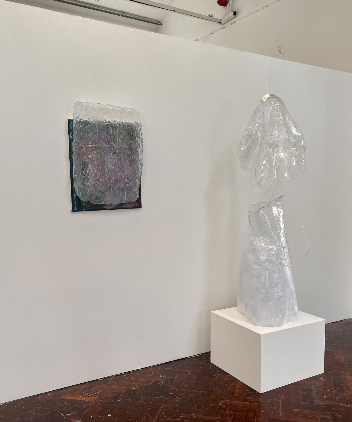 Marie Noonan,**Hercuba**,2026. Epoxy Resin, Mosquito netting and mixed media painting. Dimensions variable.