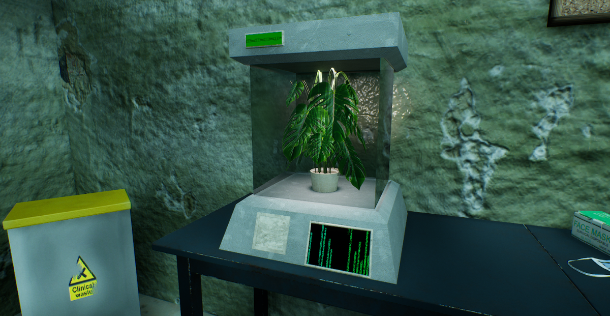 a close up of an incubator with a plant inside