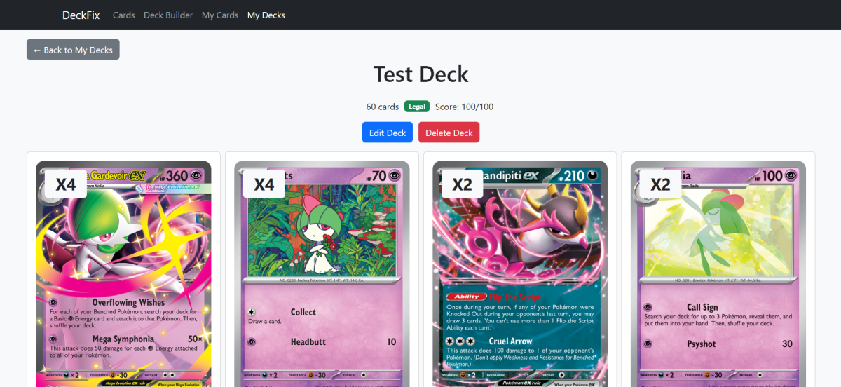 Screenshot of generated deck