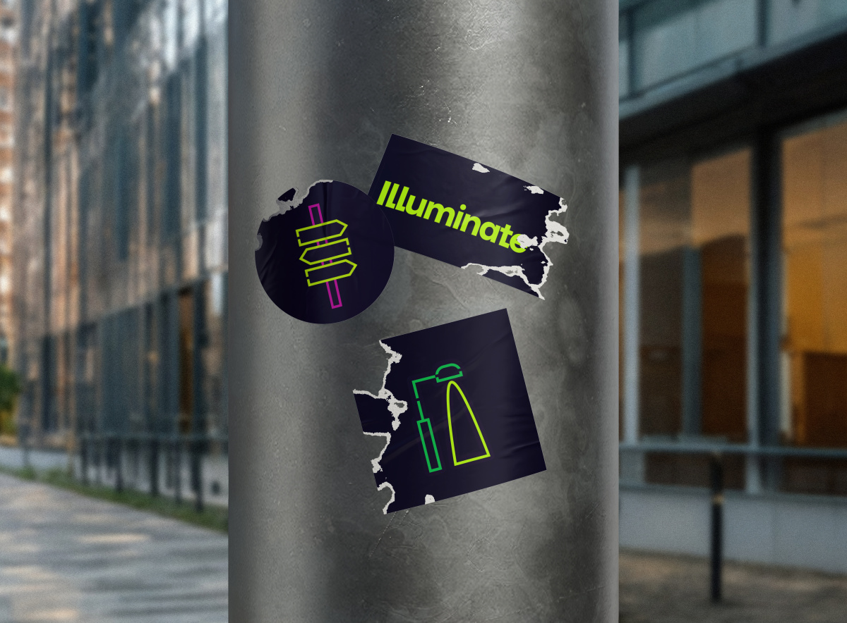 brand stickers on a lampost