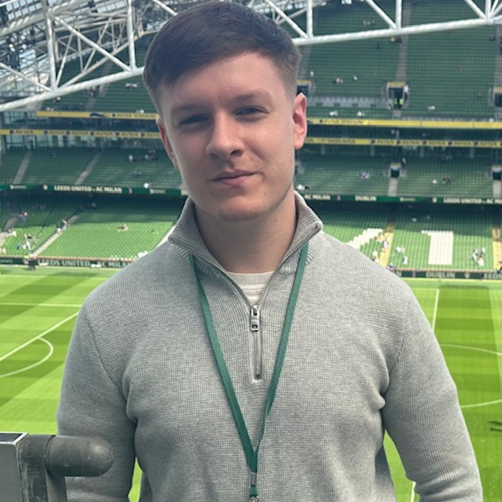 Me reporting on a game at the Aviva Stadium for the first time between AC Milan and Leeds United 